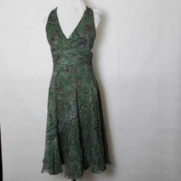 Suzie Chin Silk Halter Dress Empire Waist - Picture 2 of 9